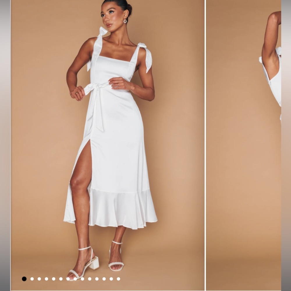 Show Me Your MuMu- Garden Midi Dress ~ Ivory Luxe Satin Size L